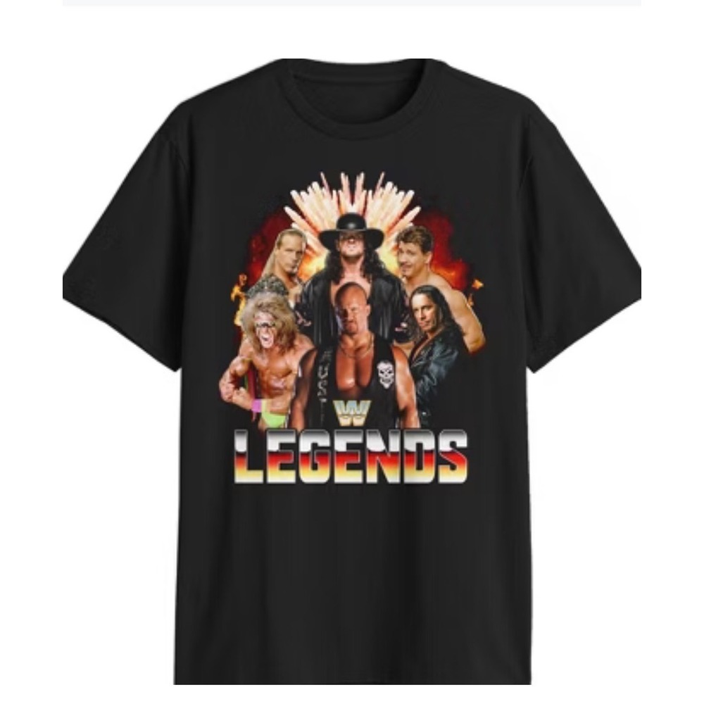 WWE Legends‎ Graphic T-Shirt Mens Medium Black Stone Cold Undertaker Bret Hart